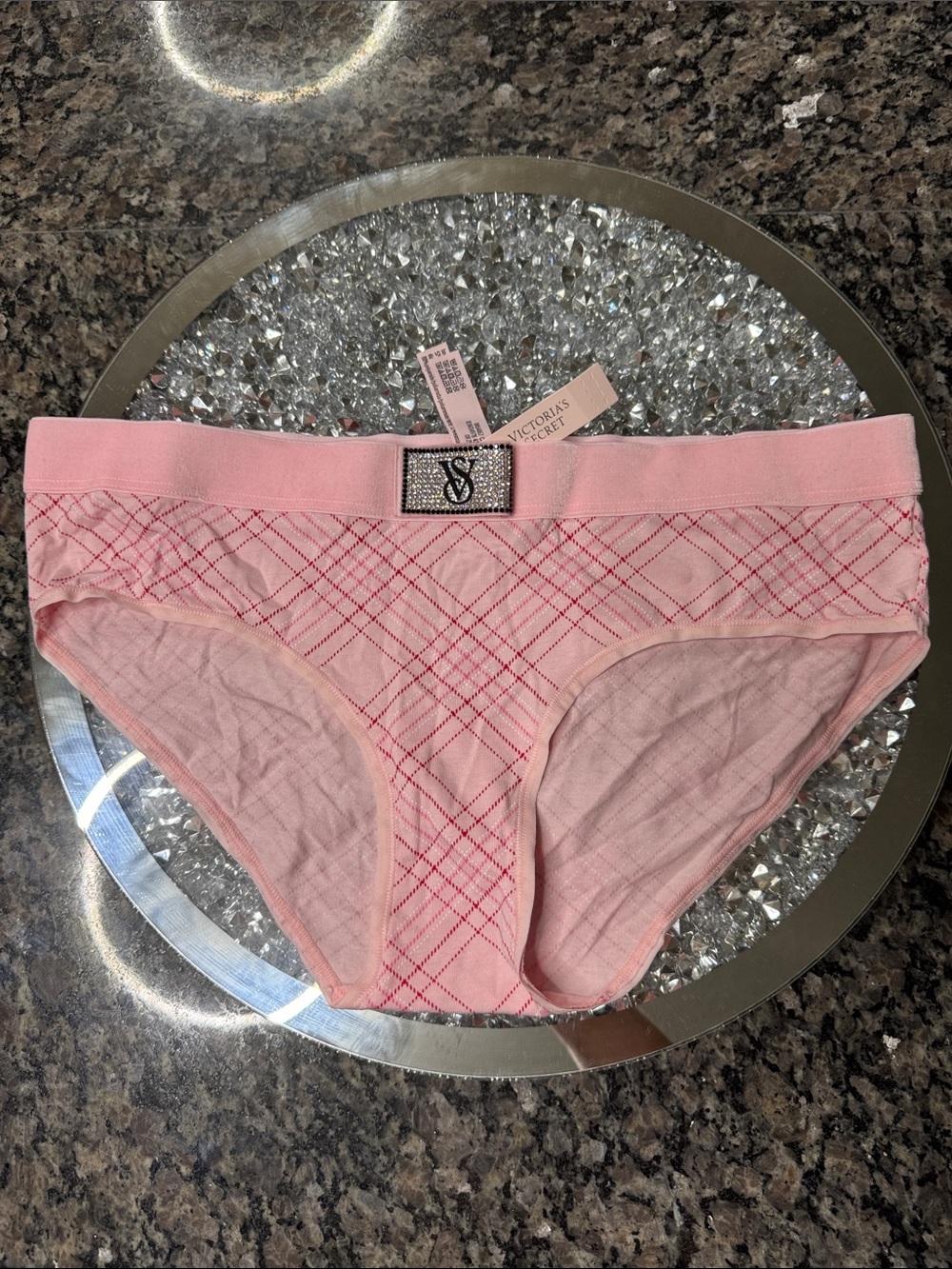 Victoria's Secret Pink Plaid Briefs with Jeweled VS Patch